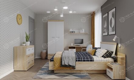 Кровать Соната, Сонома/Белый глянец  